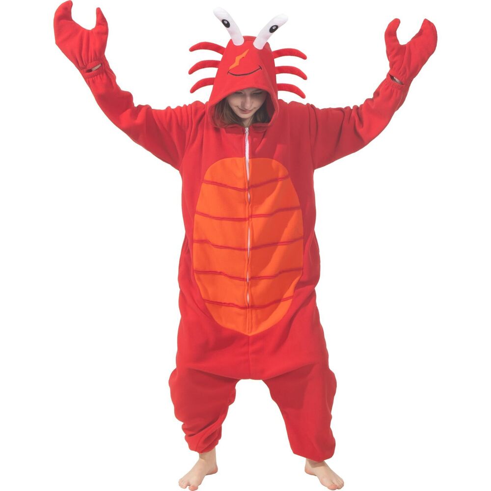 7275 Adult Red Crab Costume Onesie Pajamas Fun Halloween Crustacean Cosplay